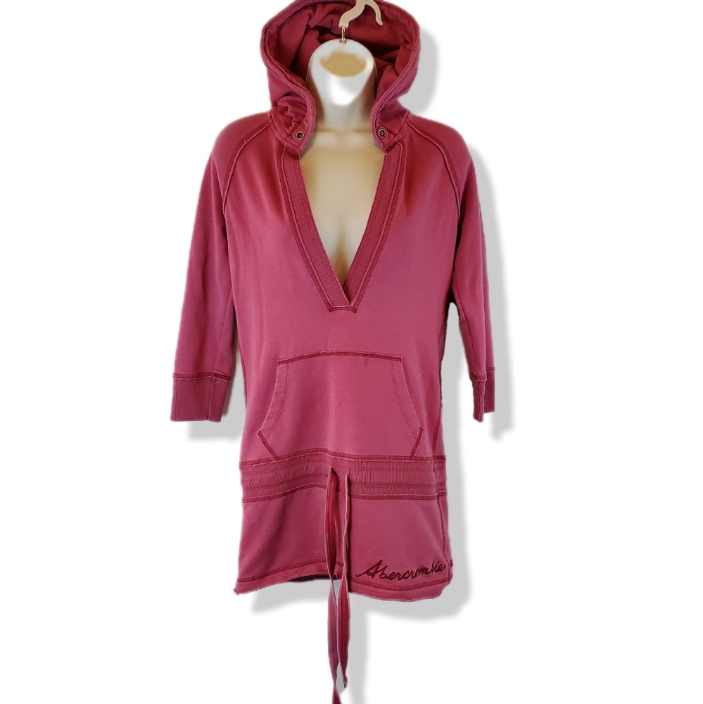 Womens Abercrombie & Fitch Pink Mauve Hoodie Top Drawstring Waist Size Medium